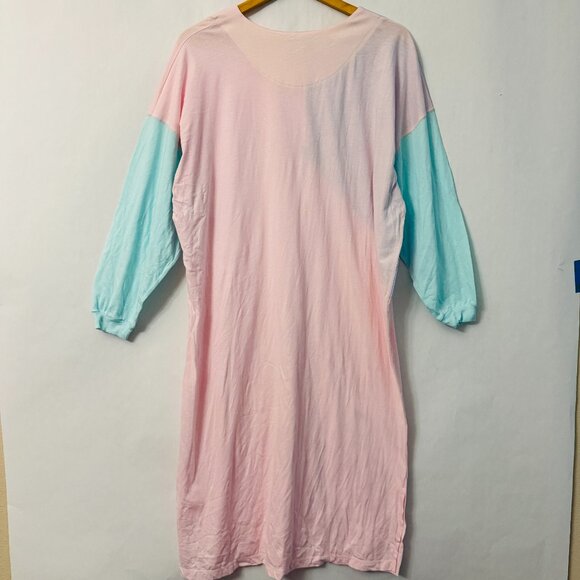 Vintage Full Length 100% Cotton Nightgown with 3/4 Sleeves Pink Blue Yellow - Picture 4 of 10